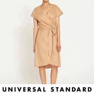 Tulip Hem Linen Wrap Dress in Camel (XL)